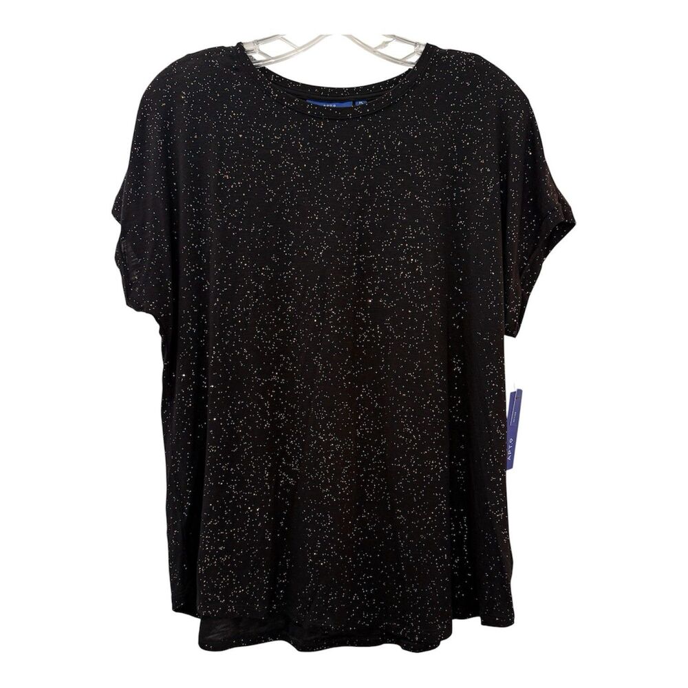 Apt 9 Womens Size Petite Large PL Black Short Sleeve Top With Gold Sparkles NWT